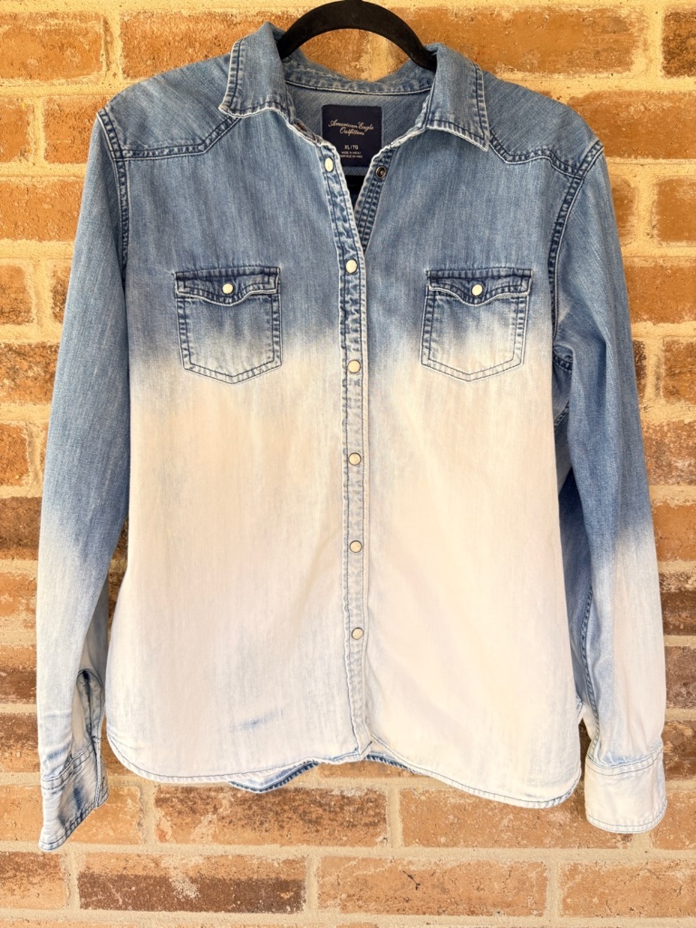 American Eagle Outfitters Ombre Light Blue to White Denim Button-Down Shirt